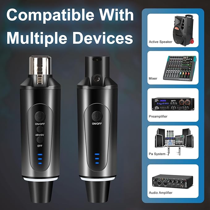 Depusheng S5 Wireless Microphone System Wireless Guitar Transmitter Receiver XLR Plug-on for Dynamic and 48V Condenser Microphones, Audio Mixer, with 48v Phantom Power and Reverb Switch