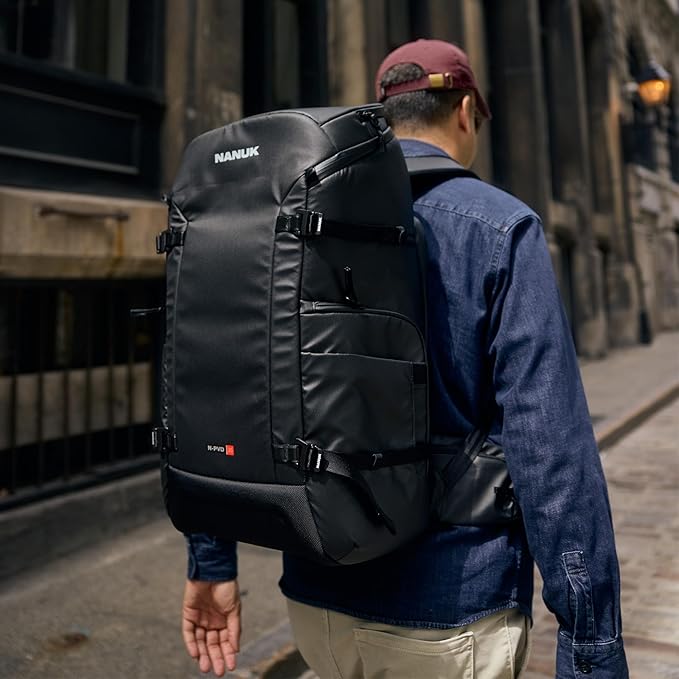 NANUK N-PVD 35L Camera Backpack – Water-Repellent with Rain Cover, Fits 2-3 Cameras, Drone, Tripod, 16" Laptop Compartment, Carry-On Approved – For Photographers, Travel & Hiking – Black