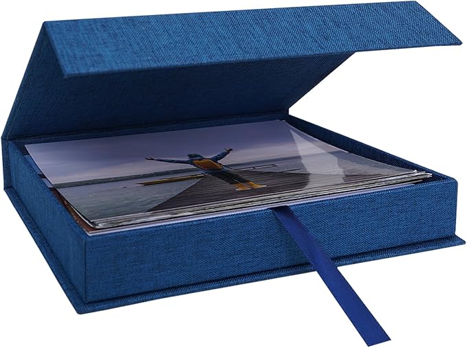 Cherrich 5x7 Photo Storage Box, Premium Linen Memory Box for Photos, Pictures, Certificates, Scrapbooking Supplies & Jewelry - Portable, Stackable Organizer for Home, Crafters & Collectors