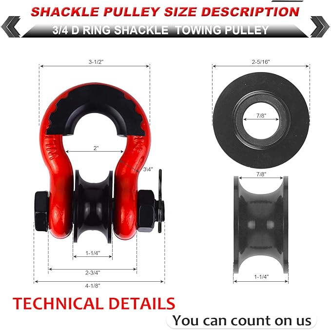 Upgraded Snatch Block, 3/4" D Ring Shackle (2 Pack) 22,000lb Break Strength with Towing Pulley, Heavy Duty Offroad Recovery Accessory for Truck, Tractor, ATV & UTV - Red