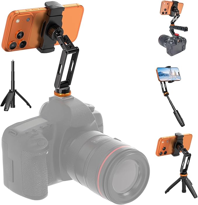Phone Tripod Mount with Cold Shoe Mount,Portable Tripod Stand,Flexible Adjustable 2-Stage Arms Ball Joint Cellphone Holder Adapter,Compatible with iPhone 17|16|15|14|13|12|11,Nexus,LG,Galaxy Tab