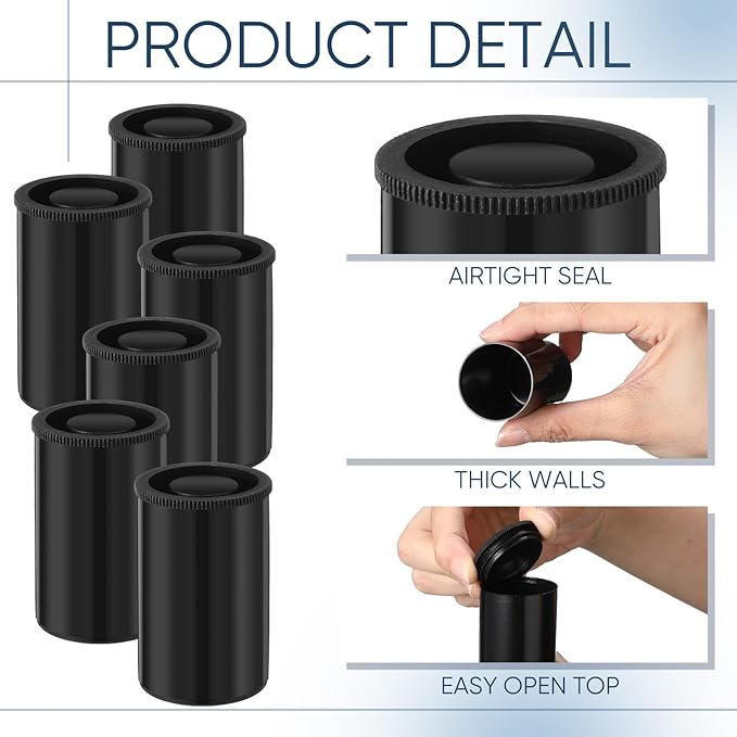 Wenqik 50 Pcs Film Canisters with Caps for Rockets 35 mm Plastic Empty Film Canister Holder Camera Reel Containers for Beads Fish Hook Keys Small Accessories Storage(Black)