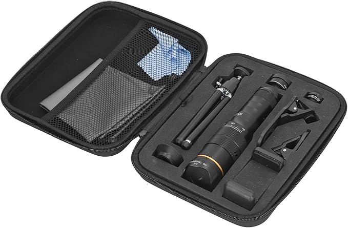 Cyrank Cell Phone Camera Lens Kit, Universal 32x Telephoto Lens, Portable 32X Mobile Phone Zoom Lens Clip On Double Adjustment HD Mobile Phone Telescope Len for Most Smartphone (Black)