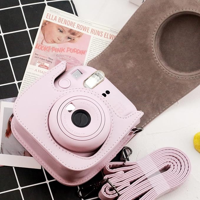 Frankmate Protective Case Compatible with Fujifilm Instax Mini 12 11 9 8 Instant Film Camera with Pocket and Adjustable Strap (Pink)