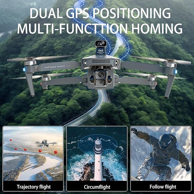 X-Verse KF100MAX Drones with Camera for Adults 4K EIS, RC Screen, 6KM RC Distance, 3-Axis Gimbal, Professional Drone with Obstacle Avoidance, Digital GPS Transmission Quadcopter- 3 Batteries for 150min Max Flight Time