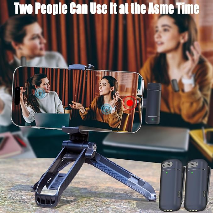 2 Pcs 3 in 1 Wireless Lavalier Microphones for iPhone iPad USB C Android Laptop with Charging Case, Clip on Lapel Mic Plug-Play Cordless Mini Mic for Video Recording Vlogging, YouTube, Interview