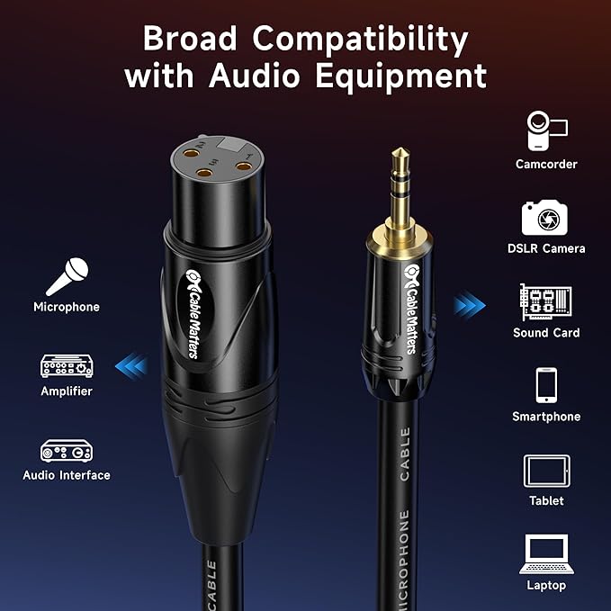 Cable Matters Unbalanced Long 3.5mm to XLR Cable - 25ft, Male to Female, 1/8 Inch to XLR Cable