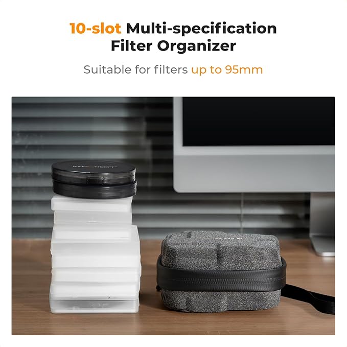 K&F CONCEPT 10 in 1 Lens Filter Case, Hard Shell Camera Filter Pouch Up to 95mm with Hand Strap, Waterproof Camera Lens Filter Storage Wallet for ND UV CPL Filter Pouch
