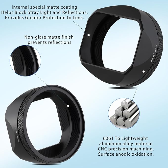 Haoge LH-X54B Square Metal Lens Hood with 49mm Adapter Ring for Fujifilm X100VI Fuji X100V Camera Black