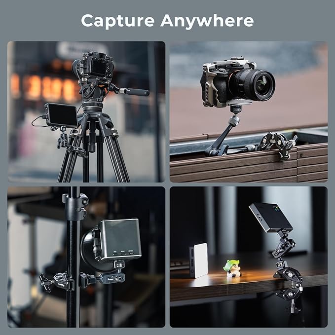 SMALLRIG Crab-Shaped Super Clamp with Swivel Tip & 1/4"-20 Expansion Holes, Max Clamping 50mm (2") for Camera Mounts, Tripod Accessories, Round Tube/Flat Surface, 5319