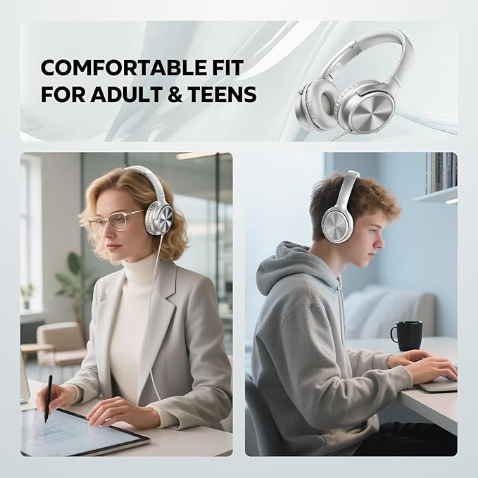 USB C Headphones Wired, Over Ear USB C Wired Headphones with Microphone, Volume Control, HD Stereo Sound, Foldable USB Type C Headphone for Adult/Teens/Laptop/Computer/iPhone 15/16/17, Sliver