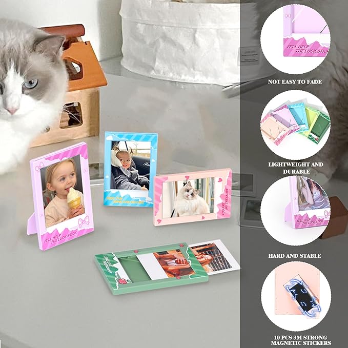 CAIYOULE Mini 3" Picture Frame for Fujifilm Instax Mini 41/12/11/EVO/SE/9/8/7+/99 Film Photo and Polaroid 3.4x2.2 Photo Frame Wallet Size Photo Refrigerator Tabletop Display Use, 10 Pack Colorful