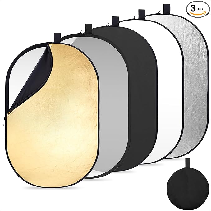 K&F CONCEPT 40" x60”(100x150cm) 5-in-1 Oval Foldable Reflector with Carrying Bag, Gold, Silver, Black, White Reflective Fabric and Translucent Soft Fabric for Studio Lighting