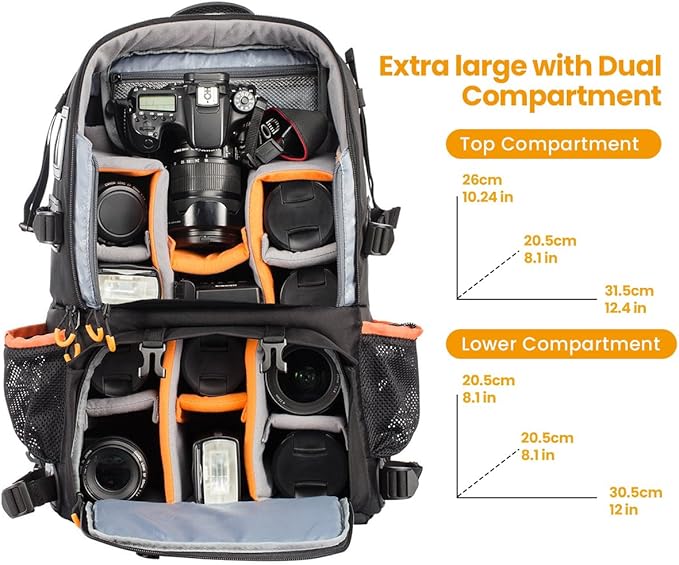 TARION 27L Extra Large Camera Backpack - 2 in 1 Professional Camera Bags for Photographers with 15.6" Laptop Compartment & Waterproof Raincover & Tripod Holder (PB01)