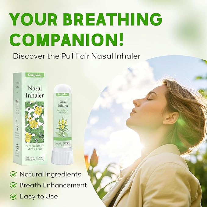 PUFFIAIR Mullein Nasal Sticks (3 Pack) 丨Pure Mullein & Mint Extract丨 Boost Focus, Reduce Fatigue & Stuffy Noses 丨 Support Craving Relief for Smokers, Energy Boost & Respiratory Health