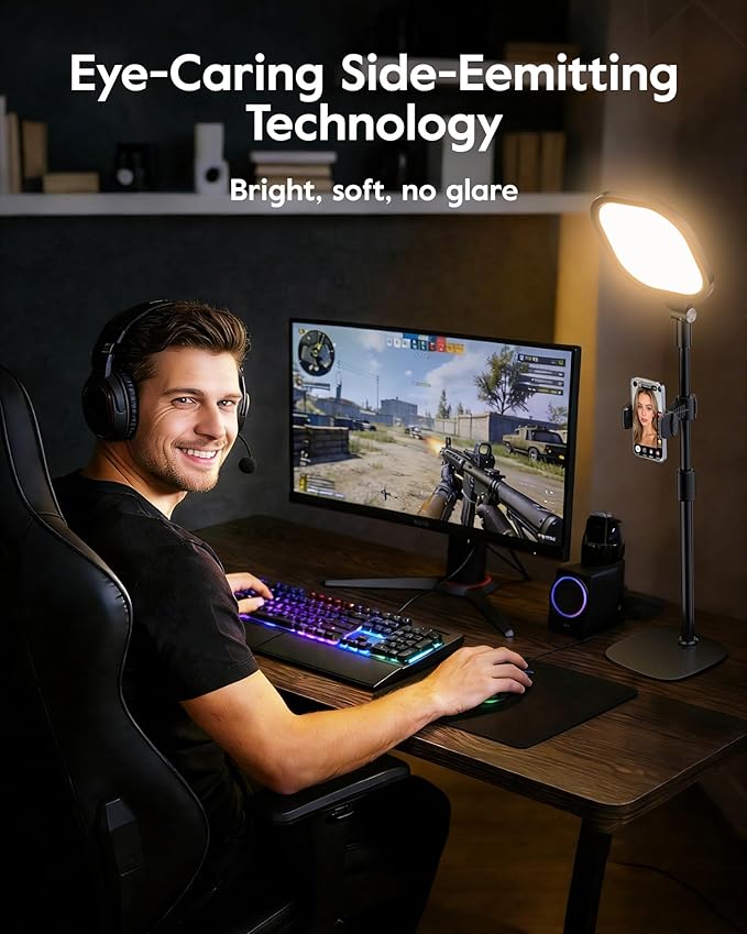 Video Conference Lighting for Zoom Meeting, Ring Light for Desk with Flexible Stand, 30 Light Modes Light for Video Recording, Desk Light & Memory Function for Zoom Calls, Video Streaming, Webcam