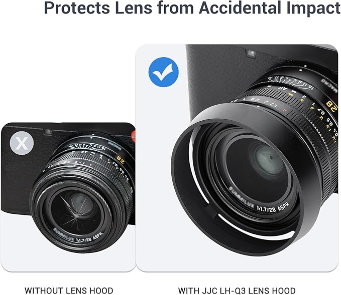 JJC Metal Lens Hood Shade for Leica Q3 43/Q3/Q2/Q Cameras, Replaces Leica Round Lens Hood Q, with 49mm Center Pinch Snap-On Lens Cap, No Vignetting
