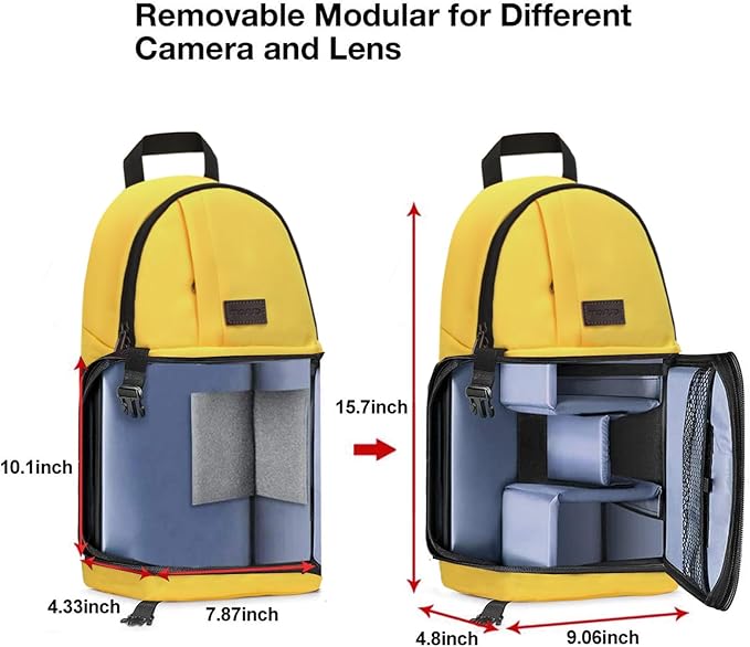 MOSISO Camera Sling Bag, DSLR/SLR/Mirrorless Camera Case Shockproof Photography Camera Backpack with Tripod Holder & Removable Modular Inserts Compatible with Canon/Nikon/Sony/Fuji, Yellow