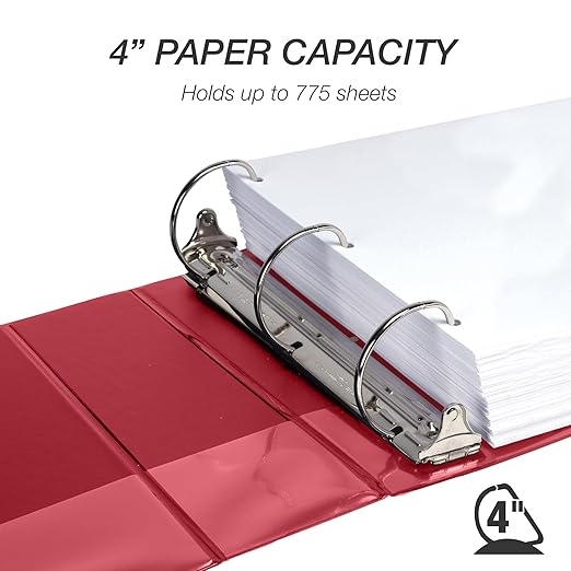 Samsill Durable 4 Inch Binder, Made in The USA, Locking D Ring Binder, Customizable Clear View Cover, Red, 6-Pack, Holds 775 Pages