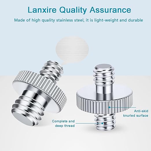 1/4" & 3/8 Male to 1/4" Male Threaded Tripod Screw Adapter, Double Head Stud Mounting Thread Converter for Camera, Monitor, LED Light, Microphone, Shoulder Rig - 2 Packs