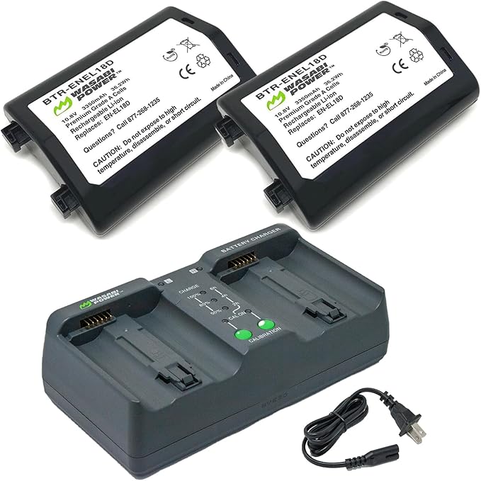 Wasabi Power Battery 2-Pack and Dual Charger for Nikon EN-EL18d, MH-33, Z9, D4, D5, D6, D850 (with adapters/Grips)