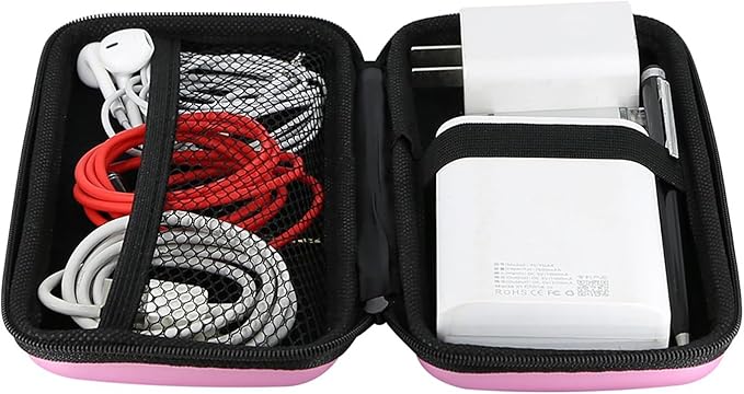iMangoo Travel Essentials Electronics Organizer Charger Case Portable Dual Zipper Shockproof Pouch Tech Purse Cord Cable Pouches Power Bank Storage Accessories Bag for Women Men,6.5x3.2x1 Pink