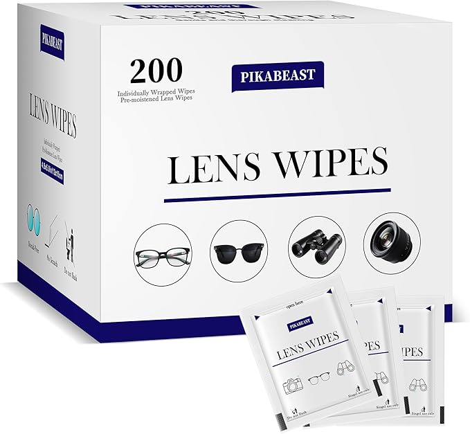 Pikabeast 200 Count Lens Wipes for Eyeglasses, Eyeglass Cleaner Wipes for Cameras, Sunglasses, Phone and Computer - Keep Your Lenses Spotless