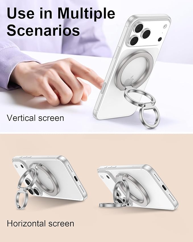 Magnetic Phone Ring Stand Grip for Back of Phone, Google Pixel 10 Pro Snap Magnetic Ring Stand, Dual-Sided MagSafe Finger Loop Handle Grip, iPhone 17 Pro Max Mag Safe Holder for Car Mount, Desk, Gym