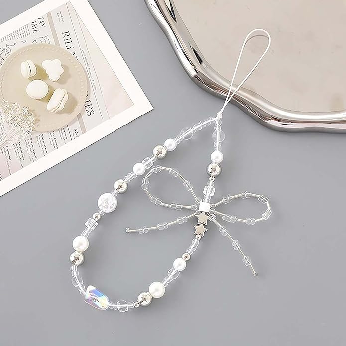 Beaded Phone Charm Lanyard Strap Girly Style Fixed Beads Pearl Lanyards