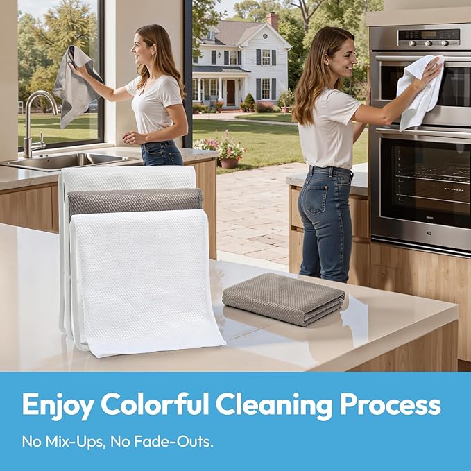 Nanoscale Microfiber Cloths 15.55”x 15.55”, Glass Window Mirror Stainless Steel Car Cleaning, Streak-Free, Lint-Free, Super Thick & Absorbent, Reusable, 6 Pack (Gray)