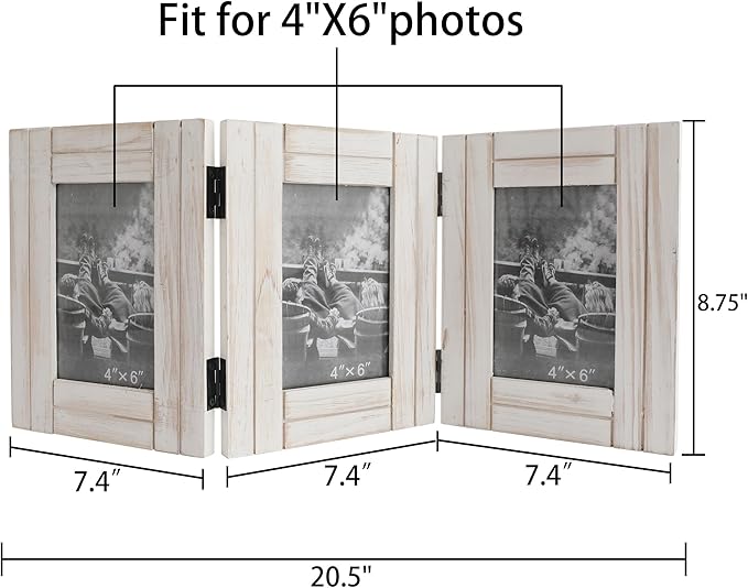 RiteSune Rustic Picture Frame White, 4X6 Picture Frame College, 3 Photo Frame Hinged Farmhouse Picture Frames Desk Photo Frame for Home Office