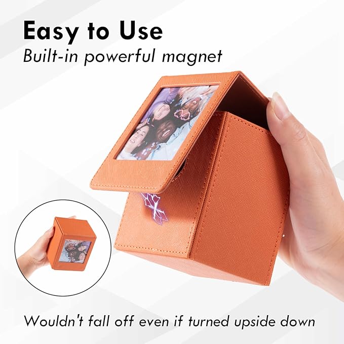 Photo Case for Instax Square SQ Film, Square Picture Holder, Photo Storage Box Compatible with Fujifilm Instax Square SQ1 SQ20 SQ40 SQ10 SQ6 SP-3 Instant Cameras - Brown