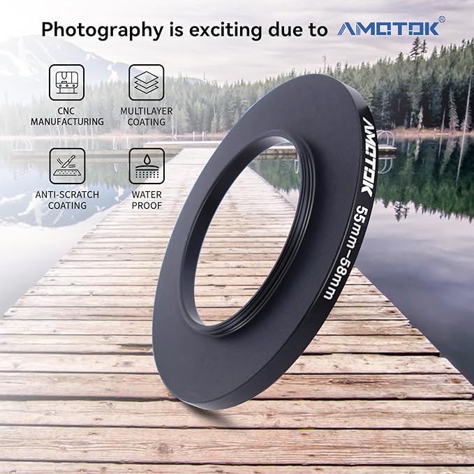 55mm Lens to 58mm Camera Lens Adapter,55mm to 58mm Filter Step-Up Adapter Ring,Compatible All 58mm Filter Accessory