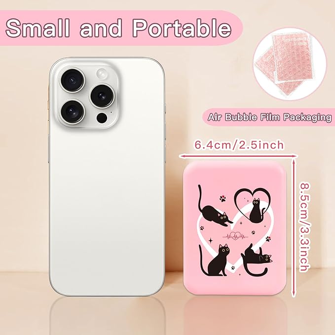 Cute Cats Pink Travel Compact Mirror with Light for Purses 1X/2X Magnification Small Led Portable Pocket Makeup Mirror, Trendy Christmas Birthday Gift Stocking Stuffers for Teen Girls Women