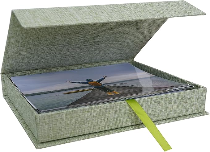 Cherrich 5x7 Photo Storage Box, Premium Linen Memory Box for Photos, Pictures, Certificates, Scrapbooking Supplies & Jewelry - Portable, Stackable Organizer for Home, Crafters & Collectors