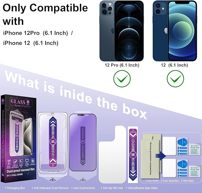 SHANG PIN JIA 2 Pack Anti Blue Light Matte Screen Protector for iPhone 12 and iPhone 12 Pro 6.1-Inch Auto Dust Removal, No Bubbles, Tempered Glass Film, Easy Installation