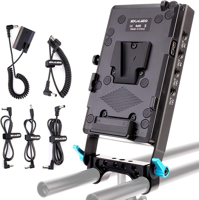KOCACKOO V-Mount Lock Battery Plate Power Supply Splitter Adapter with 15mm Rod Clamp + LP-E6 Dummy Battery for BMPCC 4K/6K、DSLR RED Cameras、Camcorders、Canon 5D2/5D3/5D4/6D/6D2/7D/7D2/70D/80D/5DSR