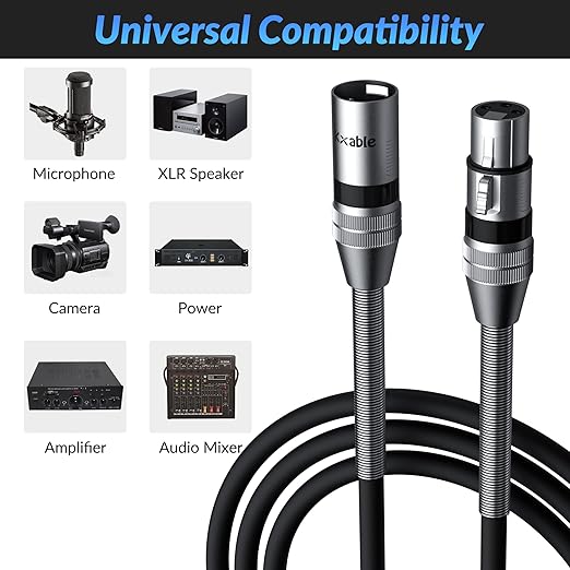 XLR Microphone Cable 25FT, XLR Male to Female Balanced Mic Cable, 3-Pin Shielded Speaker Cord, Zinc Alloy Connectors, Premium 22AWG Pure Copper, Metal Spring SR, Recording Studio, Podcast