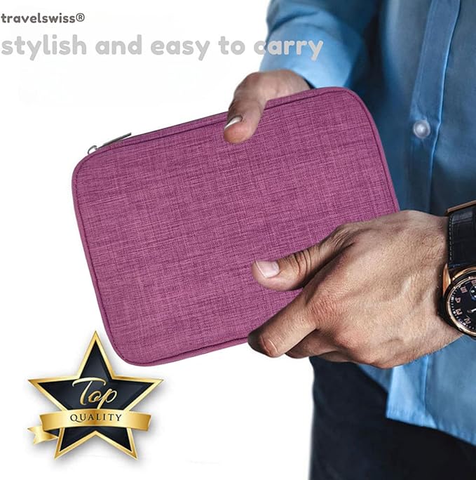 Travel Case Carry Pouch Electronic Accessories Organizer Portable Waterproof Double Layers All-in-One Storage Bag for Power Bank USB Cable Mouse Cords Charger Phone Earphone Flash Drive Fuchsia