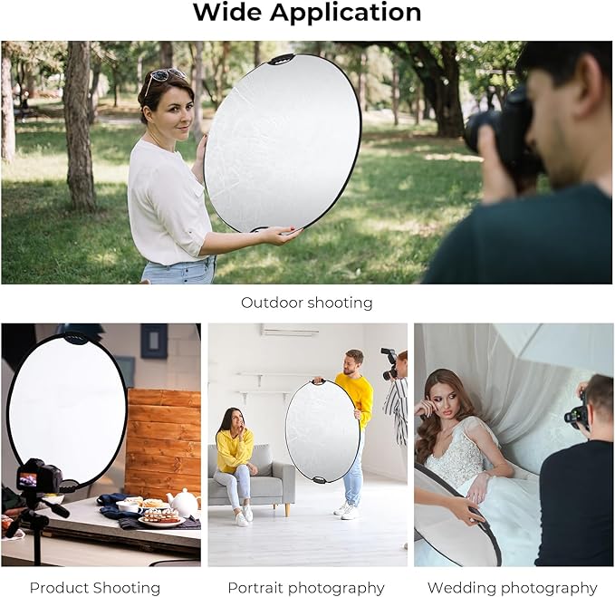 K&F CONCEPT Light Reflector with Grips, 32"(80cm) 5-in-1 Photography Diffuser Collapsible Portable with Grips for Studio and Outdoor Lighting Gold Silver White Black Translucent