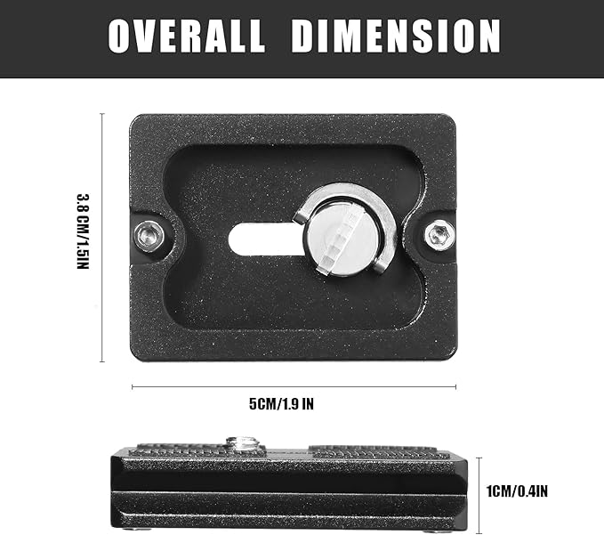 Frienda 2 Pieces Metal Quick Release Plate with 1/4''-20 Camera Screw Tripod Mount Plate Fits Standard for DSLR Camera Tripod Ball Head(Black,Pu50)
