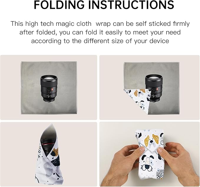 BEIYANG Camera Protective Wrap, Lens Protector Wrapper,13.8x13.8 Inch Magic Self-Adhesive Cloth for Camera/Lens/Phone/DSLR/Laptop/Accessories, Anti Scratch White Pattern Wrap Storage Pouch