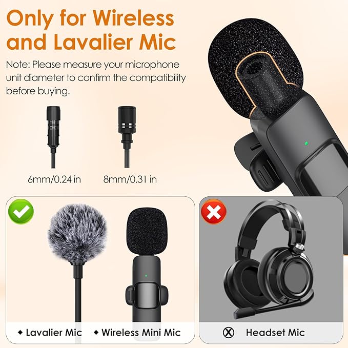 8 Packs Foam Microphone Windscreen & Mic Clip, Wireless Lavalier Mic Sponge, Mic Cover with Clip to Reduce Plosive and Better Highlight the Vocals, Washable and Windproof Wind Screen