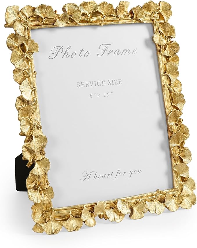 8x10 Picture Frame Gold Picture Frames, Vintage Ornate Frame Leaf Textured Hand-Crafted Resin with Glass Front, Antique Photo Frame for Wall Hanging and Tabletop Display, Retro Design Home Decor