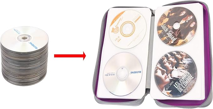 UENTIP 96 Capacity CD Case,Portable DVD Hard Plastic Case Holder CD Organizer Wallet Protective DVD Storage (96, purple)