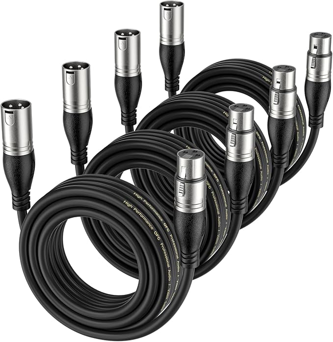 EBXYA XLR Cable 20ft 4 Packs - Premium Balanced Microphone Cable with 3-Pin XLR Male to Female Mic Speaker Cable, Black