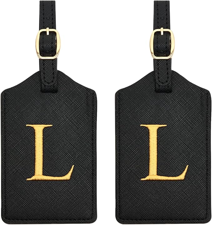 2 Pcs Initial Monogrammed PU Leather Luggage Tags - Embroidered, Perfect for Suitcases & Bags (L)