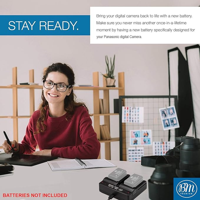 BM Premium DMW-BMB9 Dual Bay Battery Charger for Panasonic Lumix DC-FZ80, DC-FZ80D, DMC-FZ40K, DMC-FZ45K, DMC-FZ47K, DMC-FZ48K, DMC-FZ60, DMC-FZ70, DMC-FZ100, DMC-FZ150 Cameras (DE-A83BA Replacement)