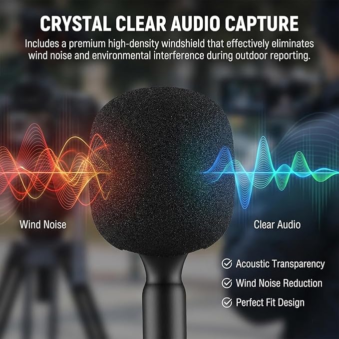 Wireless Microphone Handheld Adapter with Mic Flag & Windshield - Interview Handle Stick Mount for DJI Mic 3/2/Mini/Pocket 3, Rode Wireless GO II, Hollyland Lark - Pro Lavalier Mic Stand Holder