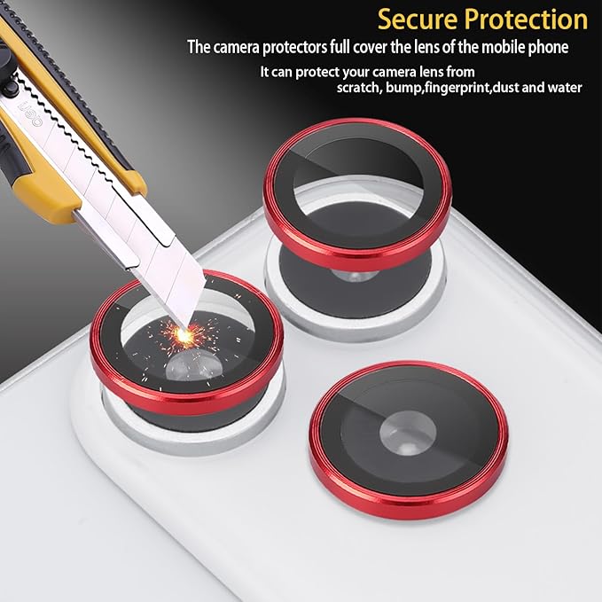 Camera Lens Protector for iPhone 17 Pro/17 Pro Max, Aluminum Alloy Tempered Glass Lens Protector with Installation Frame Fits for iPhone 17 Pro/17 Pro Max (Red)